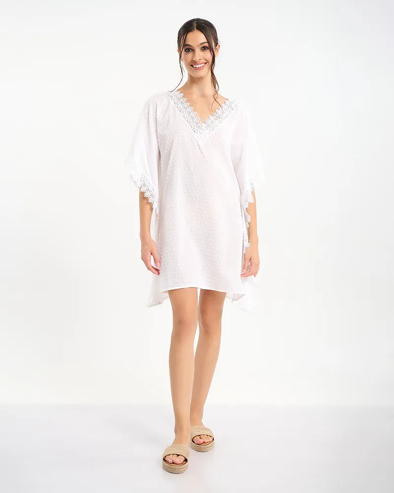 ΚΑΦΤΑΝΙ ΣΕ ΛΕΥΚΟ ΧΡΩΜΑ ΜΕ ΔΙΑΚΟΣΜΙΤΙΚΑ ΣΧΕΔΙΑ ‘ΦΥΛΛΑ’ ONE SIZE (100% COTTON)