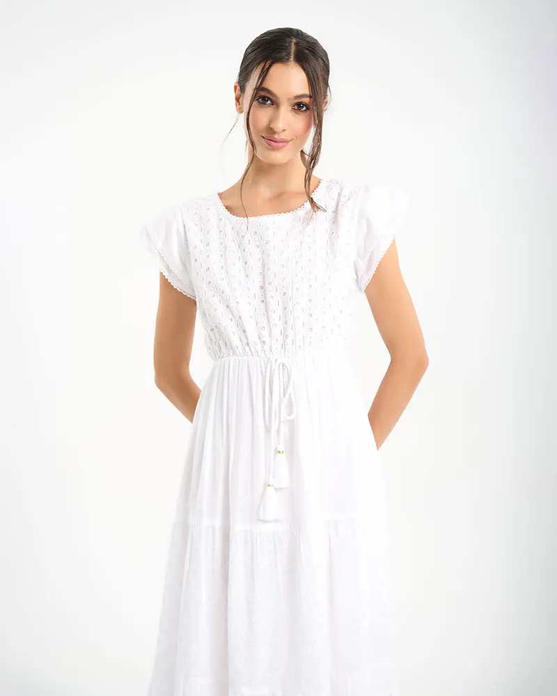 ΦΟΡΕΜΑ ΣΕ ΛΕΥΚΟ ΜΕ ΚΟΝΤΟ ΜΑΝΙΚΙ ΚΑΙ ΛΟΥΛΟΥΔΙΑ ONE SIZE (100% COTTON)