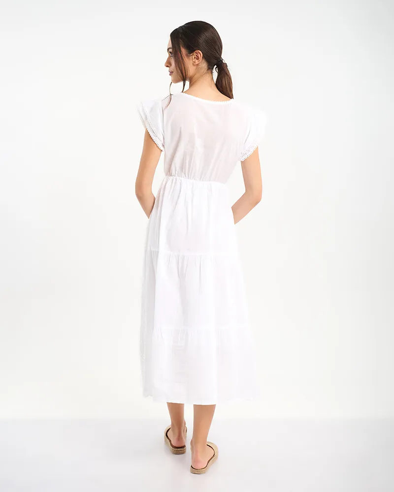 ΦΟΡΕΜΑ ΣΕ ΛΕΥΚΟ ΜΕ ΚΟΝΤΟ ΜΑΝΙΚΙ ΚΑΙ ΛΟΥΛΟΥΔΙΑ ONE SIZE (100% COTTON)