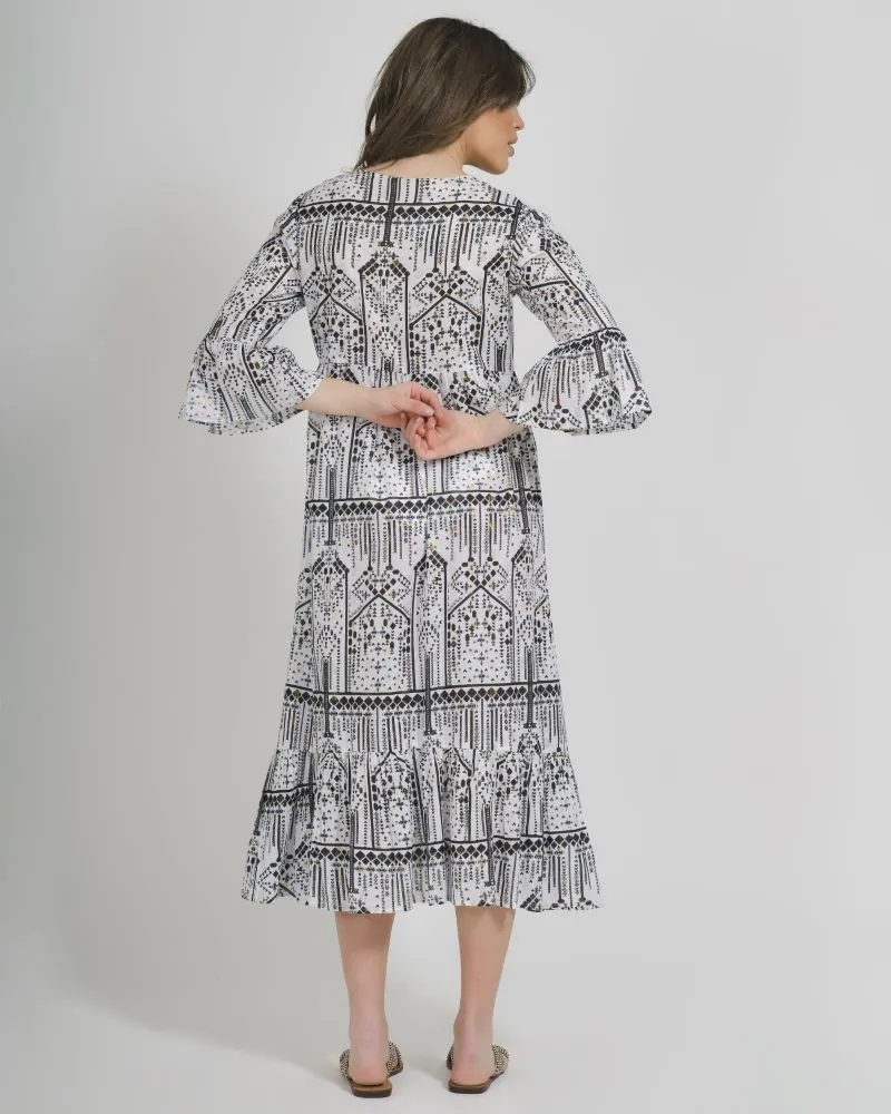 ΦΟΡΕΜΑ/ΚΑΦΤΑΝΙ ΜΑΚΡΥ ΑΣΠΡΟΜΑΥΡΟ ΜΕ ΧΡΥΣΕΣ ΛΕΠΤΟΜΕΡΕΙΕΣ ONE SIZE (100%COTTON)