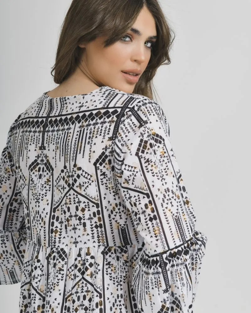 ΦΟΡΕΜΑ/ΚΑΦΤΑΝΙ ΜΑΚΡΥ ΑΣΠΡΟΜΑΥΡΟ ΜΕ ΧΡΥΣΕΣ ΛΕΠΤΟΜΕΡΕΙΕΣ ONE SIZE (100%COTTON)