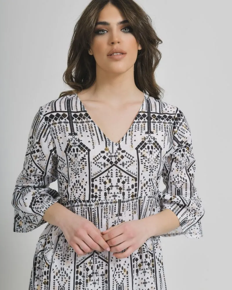 ΦΟΡΕΜΑ/ΚΑΦΤΑΝΙ ΜΑΚΡΥ ΑΣΠΡΟΜΑΥΡΟ ΜΕ ΧΡΥΣΕΣ ΛΕΠΤΟΜΕΡΕΙΕΣ ONE SIZE (100%COTTON)