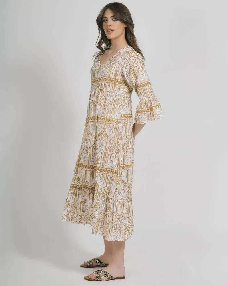 ΦΟΡΕΜΑ/ΚΑΦΤΑΝΙ ΜΑΚΡΥ ΑΣΠΡΟ ΜΠΕΖ ΜΕ ΧΡΥΣΕΣ ΛΕΠΤΟΜΕΡΕΙΕΣ ONE SIZE (100%COTTON)