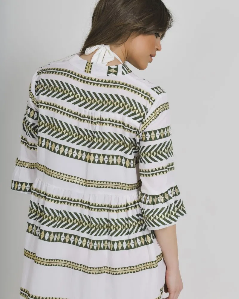 ΦΟΡΕΜΑ ΚΟΝΤΟ ΑΣΠΡΟ ΧΑΚΙ ΜΕ ΧΡΥΣΕΣ ΛΕΠΤΟΜΕΡΕΙΕΣ ONE SIZE (100%POLYESTER)