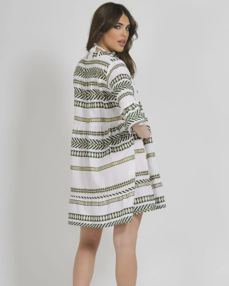 ΦΟΡΕΜΑ ΚΟΝΤΟ ΑΣΠΡΟ ΧΑΚΙ ΜΕ ΧΡΥΣΕΣ ΛΕΠΤΟΜΕΡΕΙΕΣ ONE SIZE (100%POLYESTER)