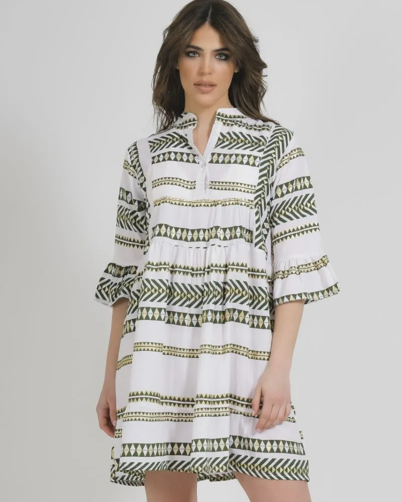 ΦΟΡΕΜΑ ΚΟΝΤΟ ΑΣΠΡΟ ΧΑΚΙ ΜΕ ΧΡΥΣΕΣ ΛΕΠΤΟΜΕΡΕΙΕΣ ONE SIZE (100%POLYESTER)