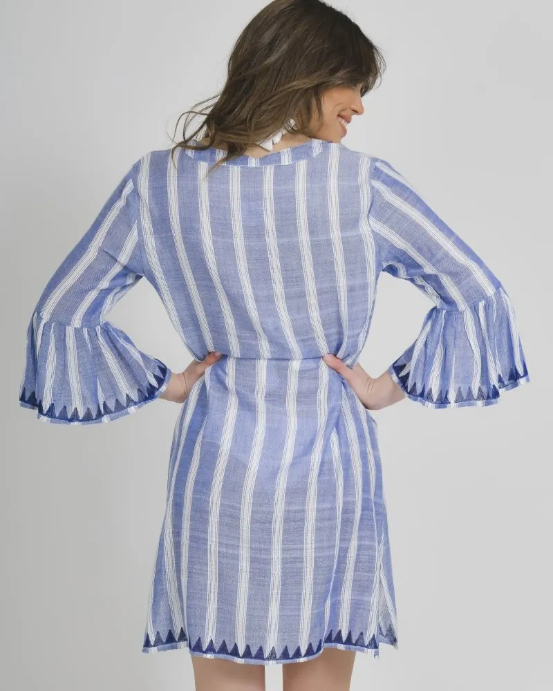 ΦΟΡΕΜΑ ΚΟΝΤΟ ΜΠΛΕ ΜΕ ΡΙΓΕΣ ONE SIZE (100%COTTON)