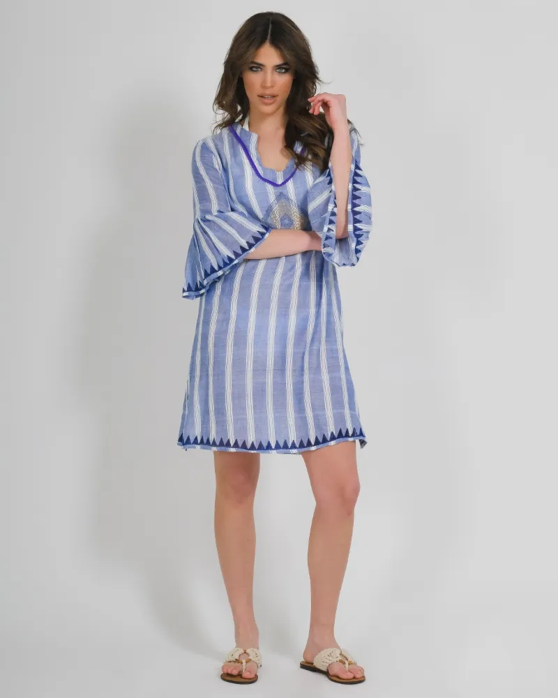 ΦΟΡΕΜΑ ΚΟΝΤΟ ΜΠΛΕ ΜΕ ΡΙΓΕΣ ONE SIZE (100%COTTON)