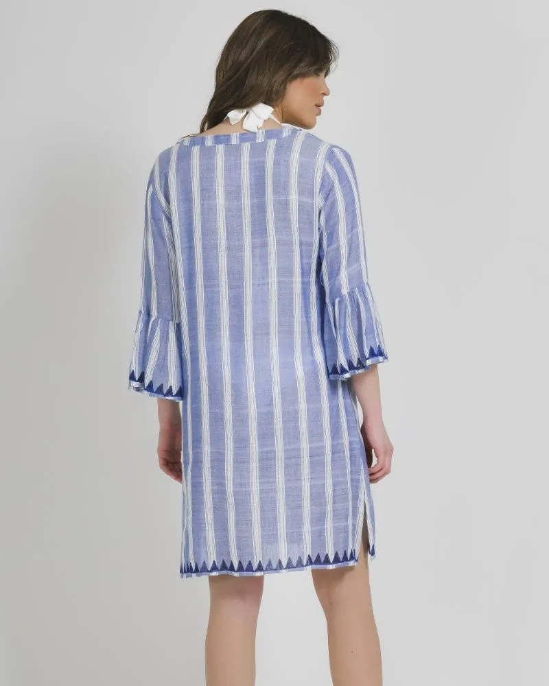 ΦΟΡΕΜΑ ΚΟΝΤΟ ΜΠΛΕ ΜΕ ΡΙΓΕΣ ONE SIZE (100%COTTON)