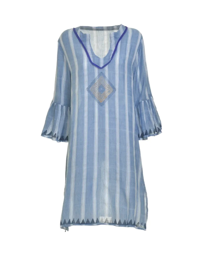 ΦΟΡΕΜΑ ΚΟΝΤΟ ΜΠΛΕ ΜΕ ΡΙΓΕΣ ONE SIZE (100%COTTON)