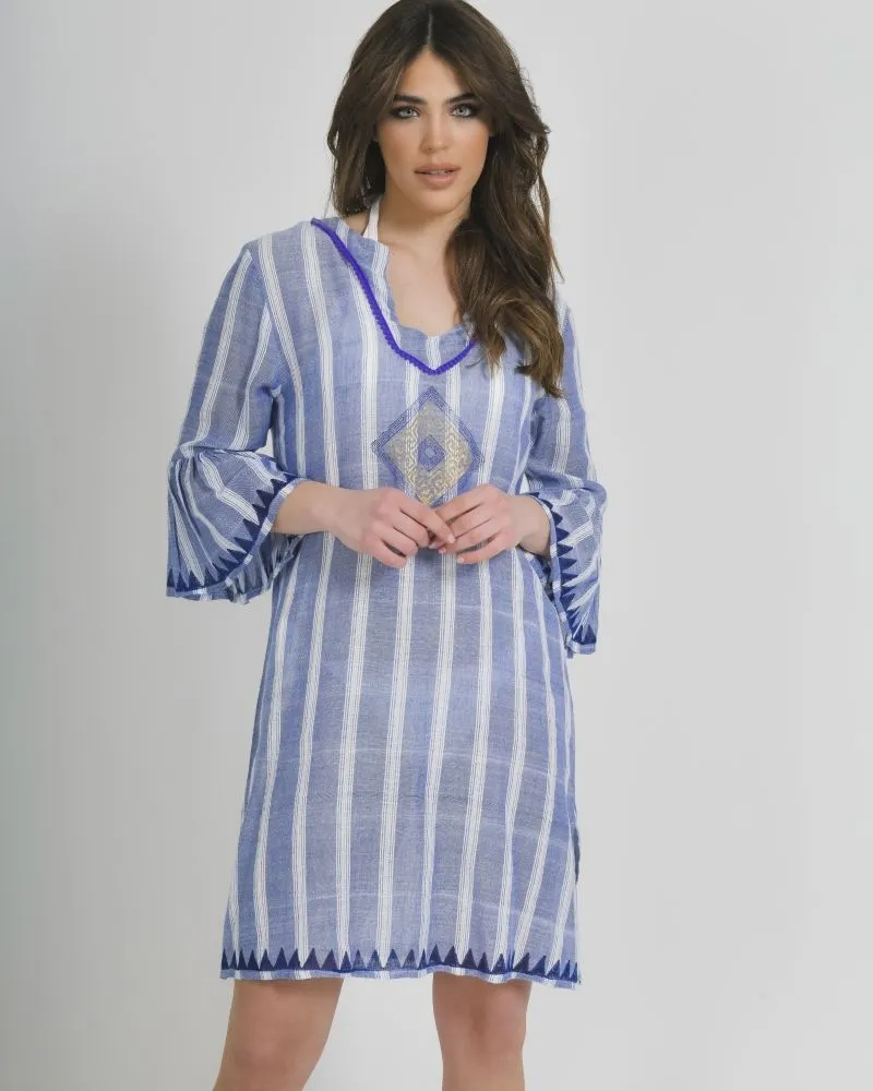 ΦΟΡΕΜΑ ΚΟΝΤΟ ΜΠΛΕ ΜΕ ΡΙΓΕΣ ONE SIZE (100%COTTON)