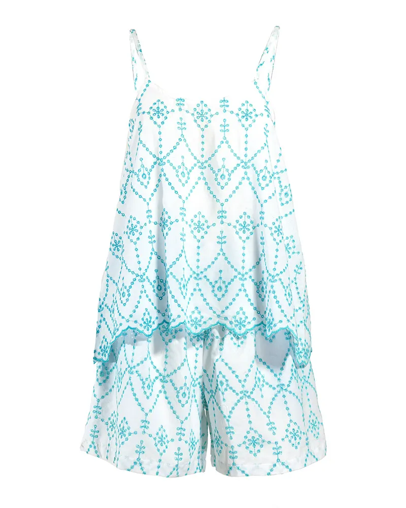 S/2 ΤΟΠ ΚΑΙ ΣΟΡΤΣΑΚΙ ΛΕΥΚΟ/ΜΠΛΕ ΜΕ ΚΕΝΤΗΜΑΤΑ ONE SIZE (100% COTTON)