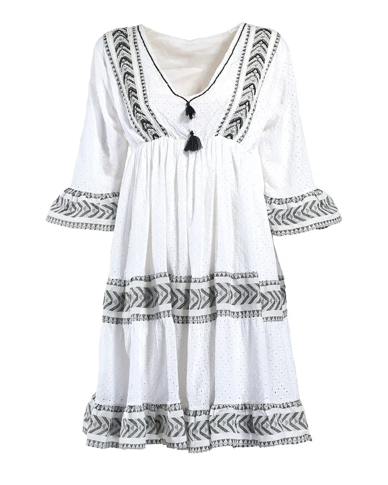 ΦΟΡΕΜΑ ΚΟΝΤΟ ΛΕΥΚΟ ΜΕ ΜΑΥΡΕΣ ΚΑΙ LUREX ΛΕΠΤΟΜΕΡΕΙΕΣ ONE SIZE (100% COTTON)