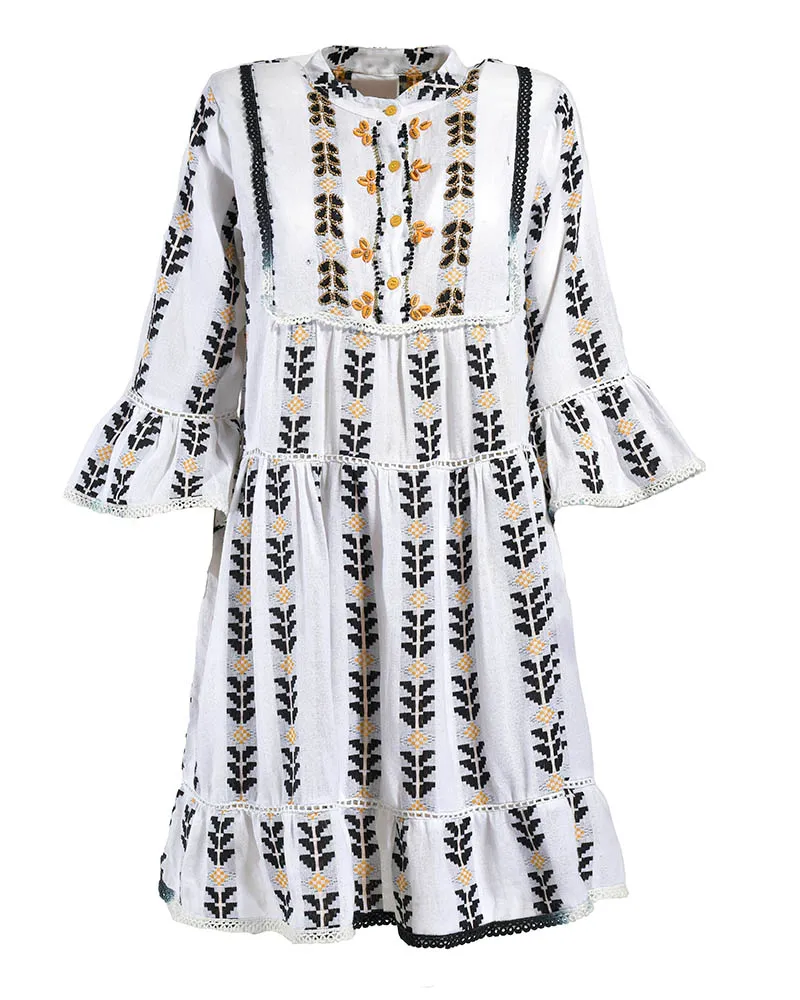 ΦΟΡΕΜΑ ΚΟΝΤΟ ΑΣΠΡΟ/ΜΑΥΡΟ ΜΕ ΧΑΝΤΡΕΣ ONE SIZE (100% COTTON)