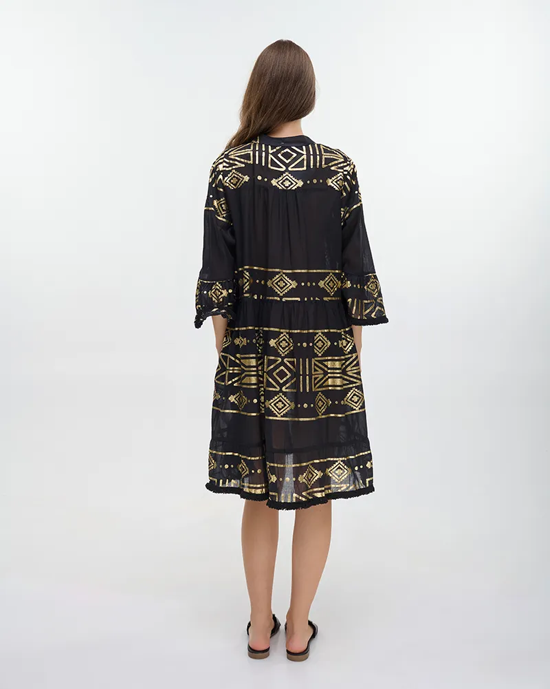 ΦΟΡΕΜΑ ΚΟΝΤΟ ΜΑΥΡΟ ΜΕ ΧΡΥΣΑ ΣΧΕΔΙΑ ONE SIZE (100% COTTON)