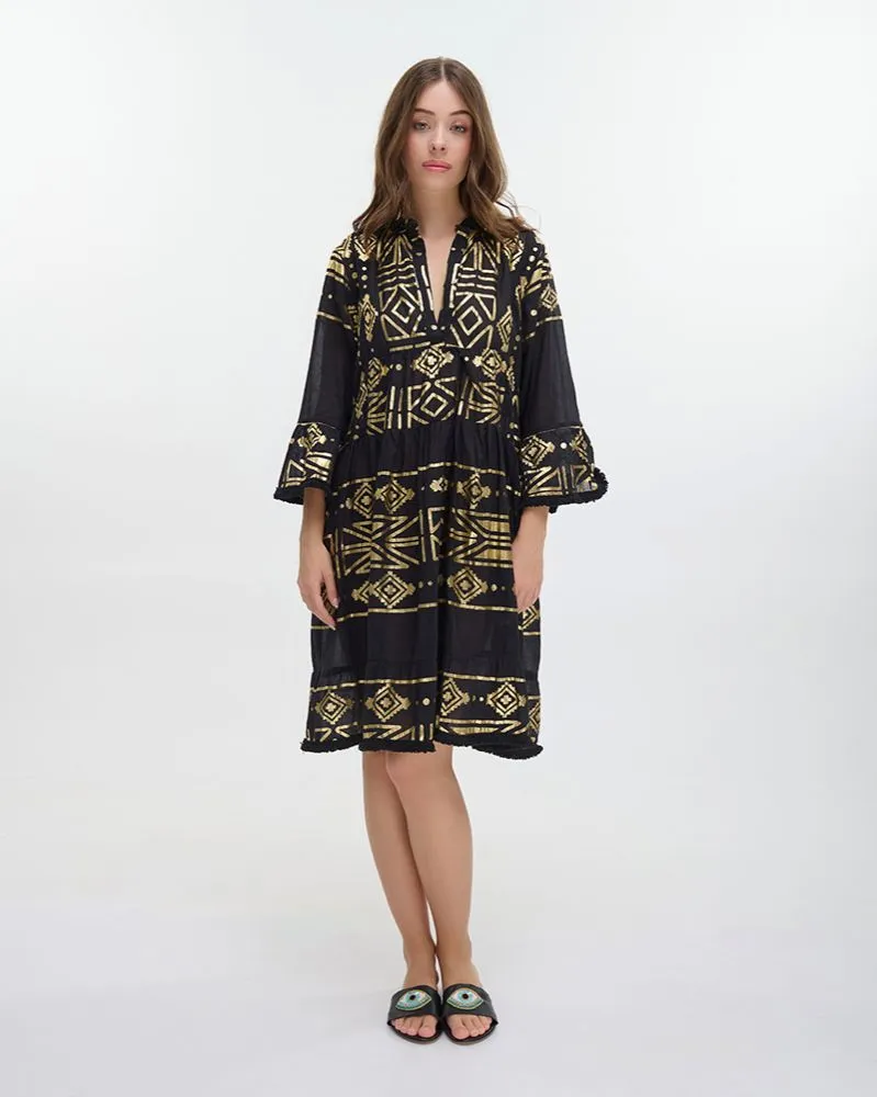 ΦΟΡΕΜΑ ΚΟΝΤΟ ΜΑΥΡΟ ΜΕ ΧΡΥΣΑ ΣΧΕΔΙΑ ONE SIZE (100% COTTON)