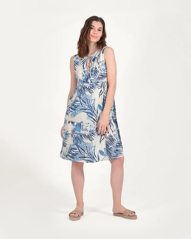 ΦΟΡΕΜΑ ΚΟΝΤΟ ΑΜΑΝΙΚΟ ΛΕΥΚΟ/ΜΠΛΕ ΜΕ ΦΥΛΛΑ ONE SIZE (100%COTTON)