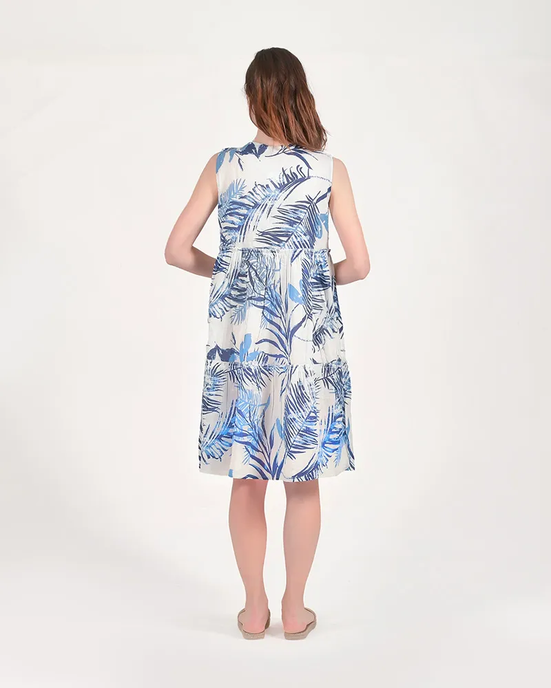 ΦΟΡΕΜΑ ΚΟΝΤΟ ΑΜΑΝΙΚΟ ΛΕΥΚΟ/ΜΠΛΕ ΜΕ ΦΥΛΛΑ ONE SIZE (100%COTTON)