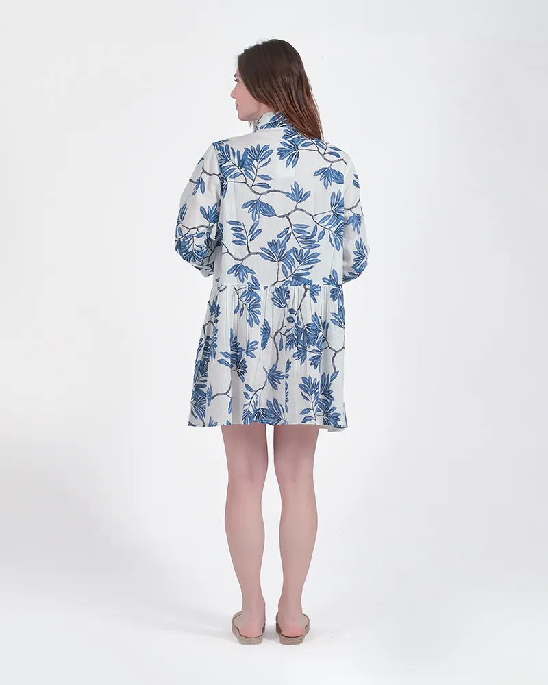 ΠΟΥΚΑΜΙΣΑ ΚΟΝΤΗ ΛΕΥΚΗ ΜΕ ΜΠΛΕ ΦΥΛΛΑ ONE SIZE (100% COTTON)