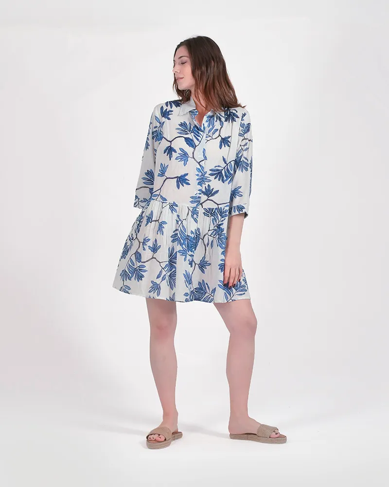 ΠΟΥΚΑΜΙΣΑ ΚΟΝΤΗ ΛΕΥΚΗ ΜΕ ΜΠΛΕ ΦΥΛΛΑ ONE SIZE (100% COTTON)