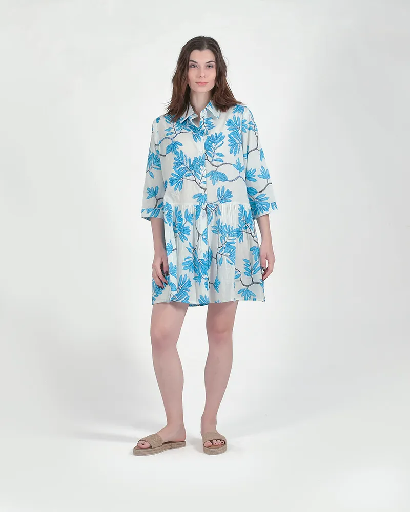 ΠΟΥΚΑΜΙΣΑ ΚΟΝΤΗ ΛΕΥΚΗ ΜΕ ΤΙΡΚΟΥΑΖ ΦΥΛΛΑ ONE SIZE (100% COTTON)