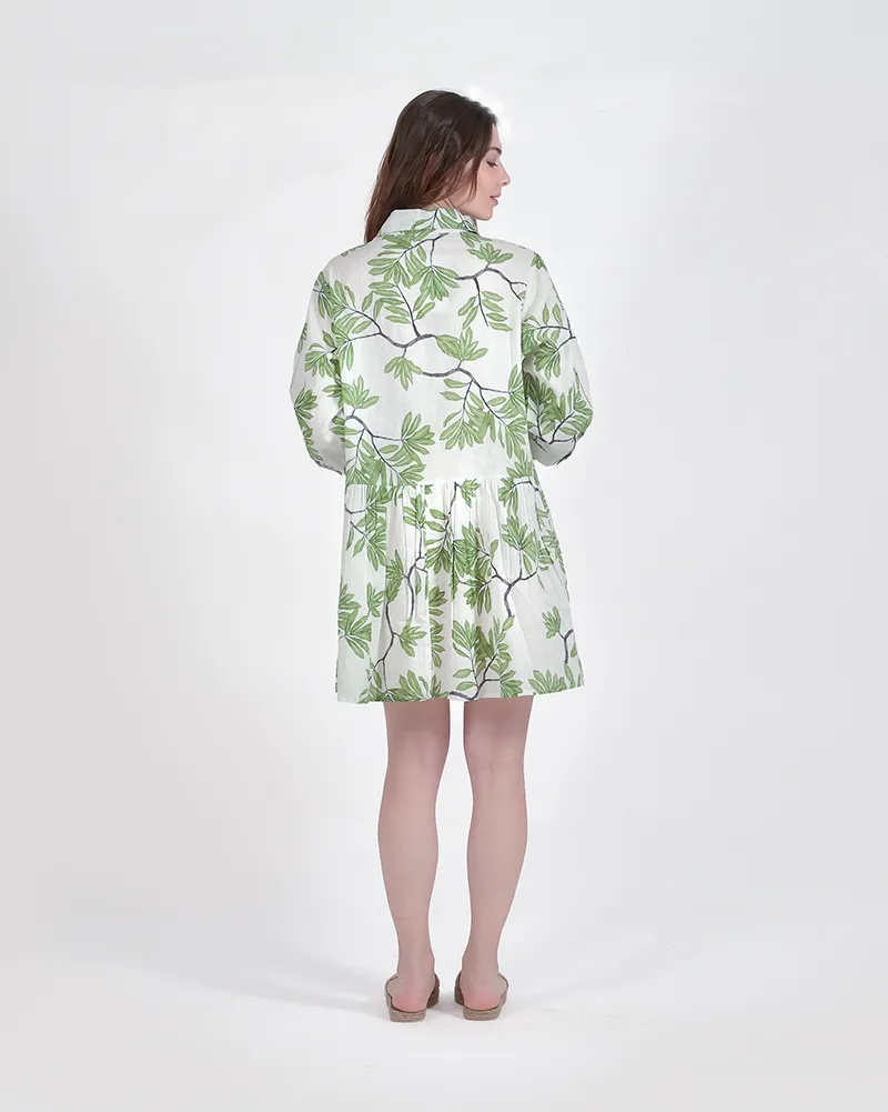 ΠΟΥΚΑΜΙΣΑ ΚΟΝΤΗ ΛΕΥΚΗ ΜΕ ΠΡΑΣΙΝΑ ΦΥΛΛΑ ONE SIZE (100% COTTON)