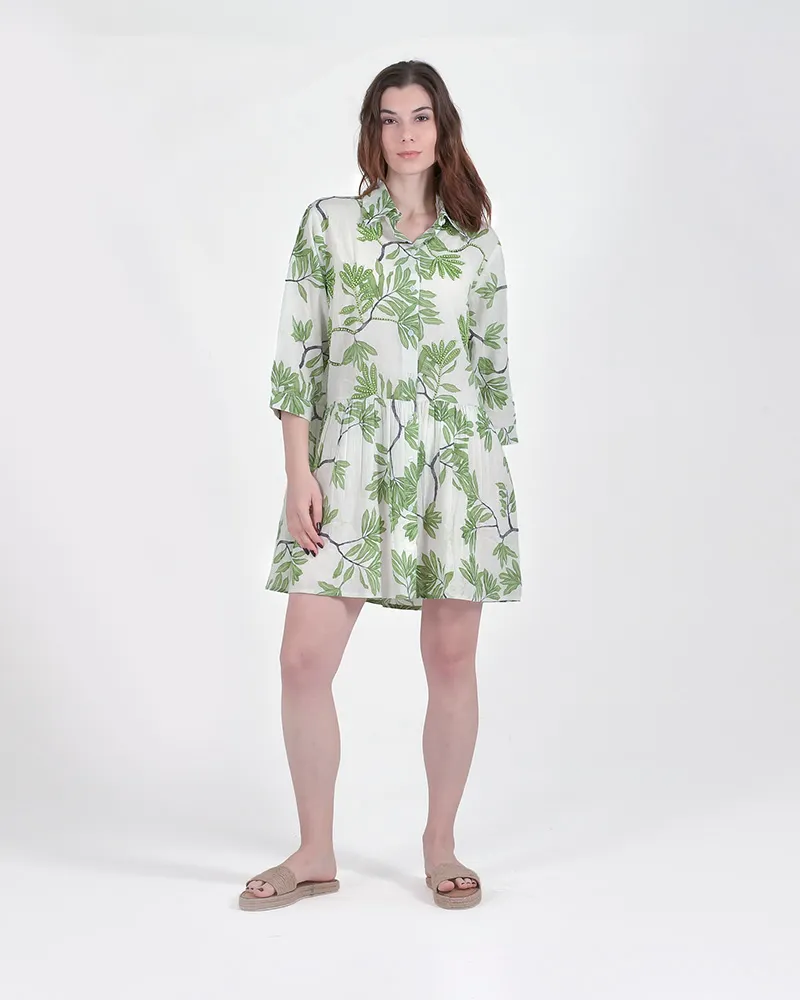 ΠΟΥΚΑΜΙΣΑ ΚΟΝΤΗ ΛΕΥΚΗ ΜΕ ΠΡΑΣΙΝΑ ΦΥΛΛΑ ONE SIZE (100% COTTON)