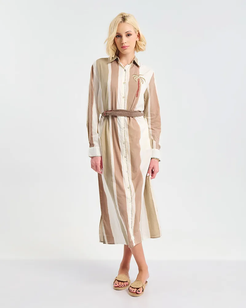 ΠΟΥΚΑΜΙΣΑ ΜΑΚΡΙΑ ΜΠΕΖ/ΚΑΦΕ ΜΕ ΦΟΙΝΙΚΑ ONE SIZE (100% COTTON)