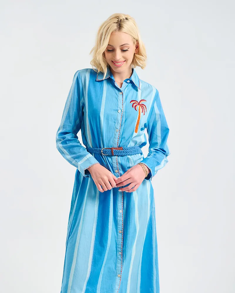 ΠΟΥΚΑΜΙΣΑ ΜΑΚΡΙΑ ΜΠΛΕ ΜΕ ΦΟΙΝΙΚΑ ONE SIZE (100% COTTON)