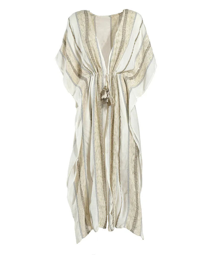 ΚΙΜΟΝΟ ΜΑΚΡΥ ΣΕ ΛΕΥΚΟ/ΜΠΕΖ ΧΡΩΜΑ ΜΕ LUREX ONE SIZE (COTTON/VISCOSE)