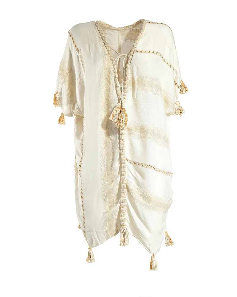 ΚΑΦΤΑΝΙ ΣΕ ΛΕΥΚΟ/ΜΠΕΖ ΧΡΩΜΑ ΜΕ ΦΟΥΝΤΑΚΙΑ ONE SIZE (COTTON/VISCOSE)