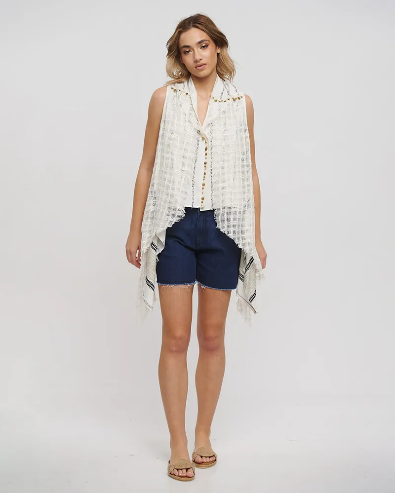 ΓΙΛΕΚΟ ΑΜΑΝΙΚΟ ΣΕ ΕΚΡΟΥ ΧΡΩΜΑ ΜΕ ΜΑΥΡΕΣ ΛΕΠΤΟΜΕΡΕΙΕΣ ONE SIZE (100% COTTON)