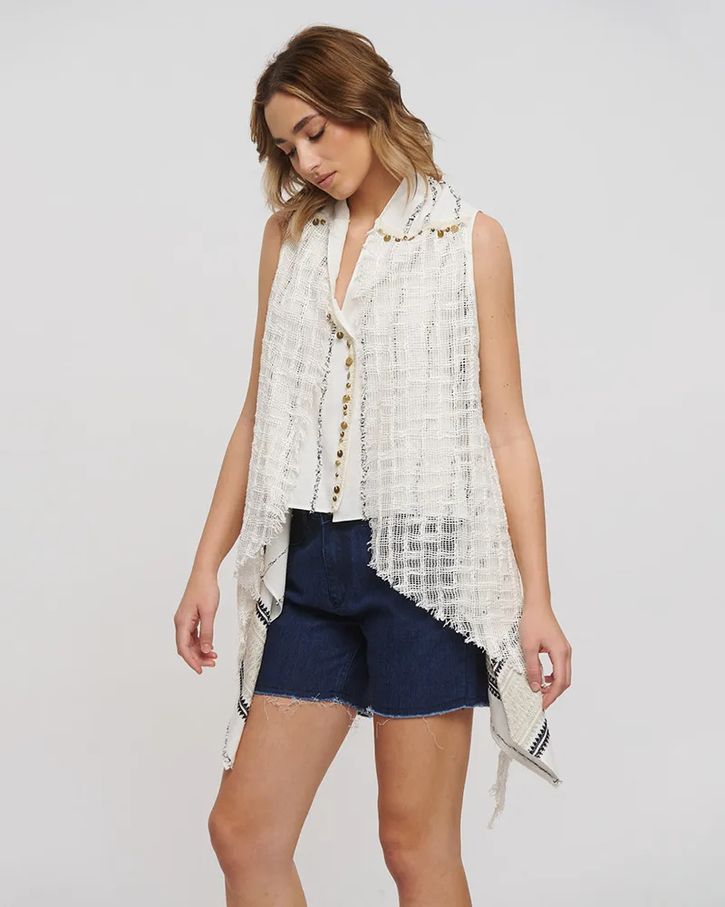 ΓΙΛΕΚΟ ΑΜΑΝΙΚΟ ΣΕ ΕΚΡΟΥ ΧΡΩΜΑ ΜΕ ΜΑΥΡΕΣ ΛΕΠΤΟΜΕΡΕΙΕΣ ONE SIZE (100% COTTON)