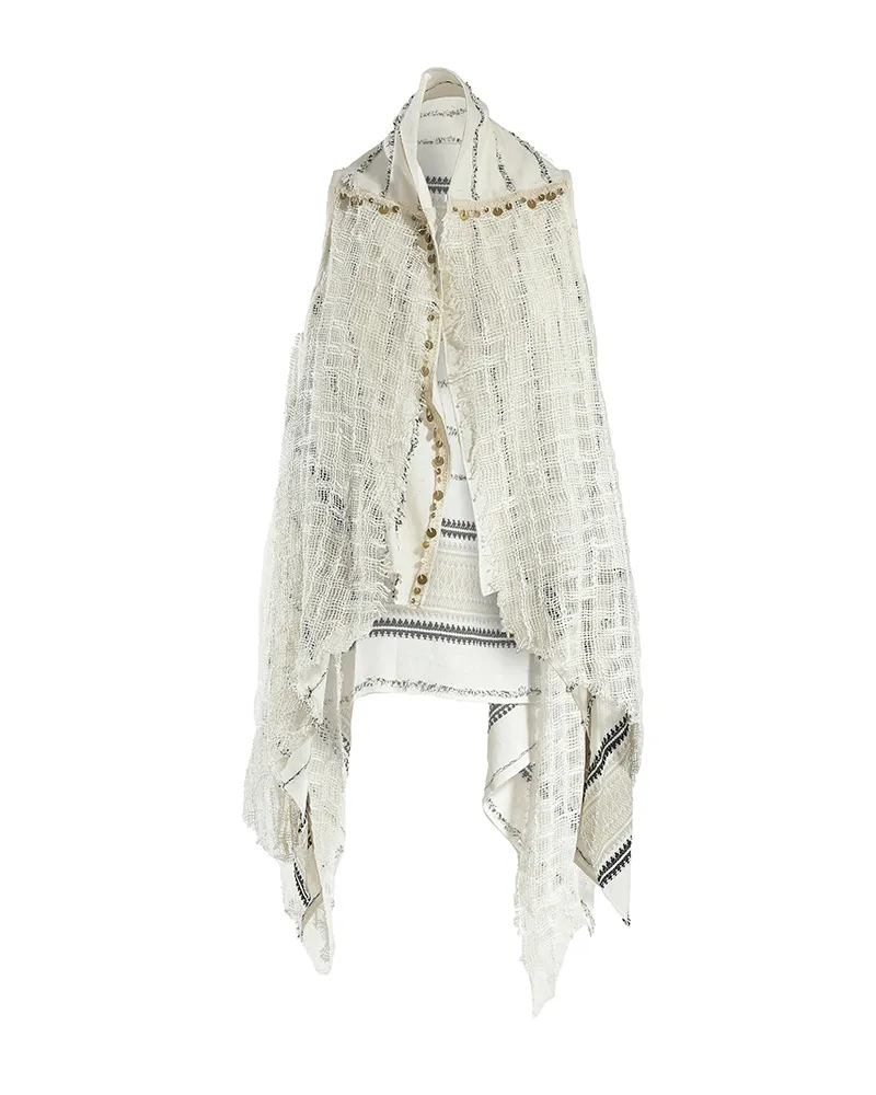 ΓΙΛΕΚΟ ΑΜΑΝΙΚΟ ΣΕ ΕΚΡΟΥ ΧΡΩΜΑ ΜΕ ΜΑΥΡΕΣ ΛΕΠΤΟΜΕΡΕΙΕΣ ONE SIZE (100% COTTON)