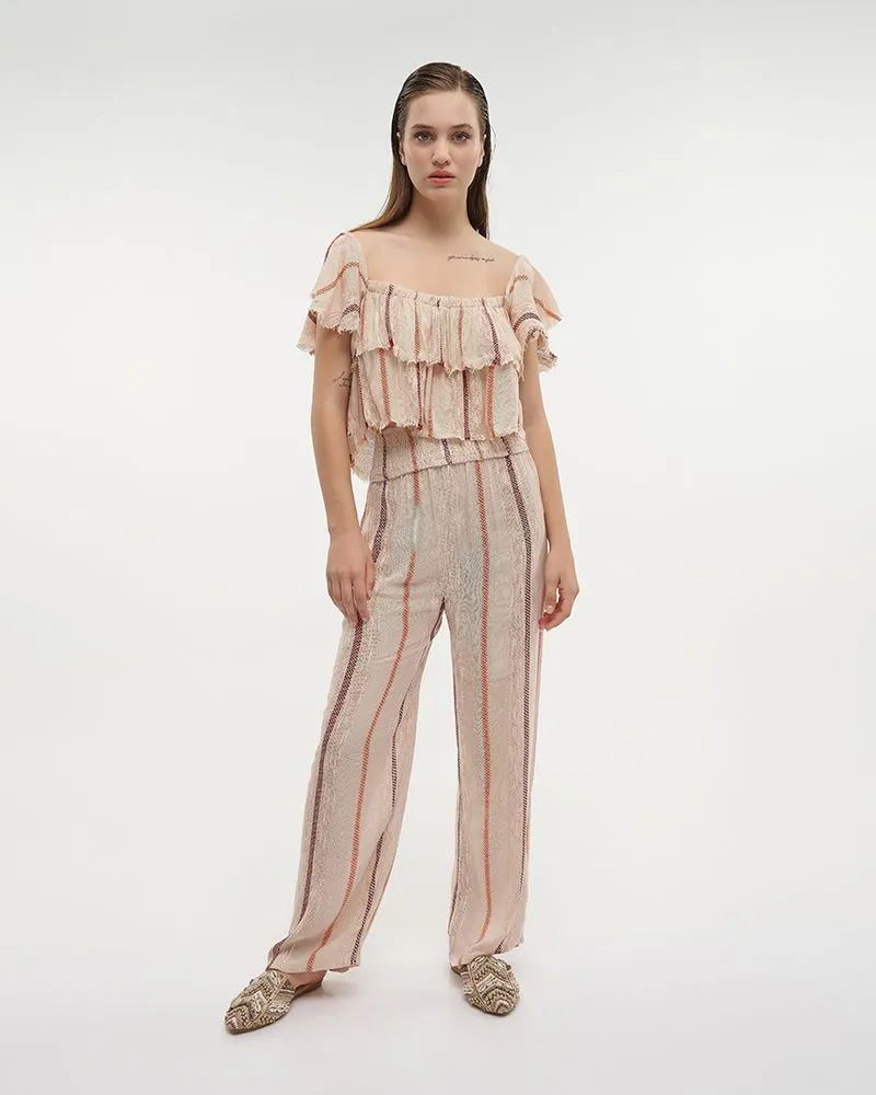 ΤΟΠ ΚΟΝΤΟ ΕΚΡΟΥ/ΡΟΖ ΜΕ ΜΠΟΡΝΤΩ ΛΕΠΤΟΜΕΡΕΙΕΣ ONE SIZE (100%COTTON)