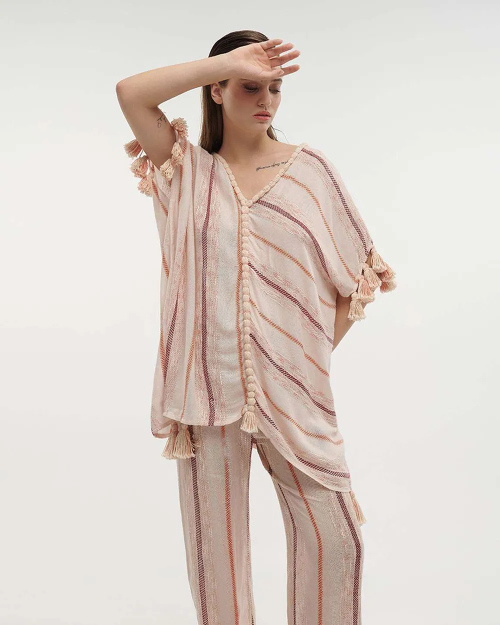 ΚΑΦΤΑΝΙ ΚΟΝΤΟ ΕΚΡΟΥ/ΡΟΖ ΜΕ ΜΠΟΡΝΤΩ ΛΕΠΤΟΜΕΡΕΙΕΣ ONE SIZE (100%COTTON)