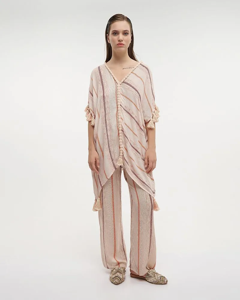 ΚΑΦΤΑΝΙ ΚΟΝΤΟ ΕΚΡΟΥ/ΡΟΖ ΜΕ ΜΠΟΡΝΤΩ ΛΕΠΤΟΜΕΡΕΙΕΣ ONE SIZE (100%COTTON)