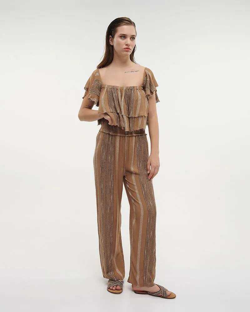 ΤΟΠ ΚΟΝΤΟ ΚΑΦΕ ΜΕ ΜΠΕΖ ΛΕΠΤΟΜΕΡΕΙΕΣ ONE SIZE (100%COTTON)