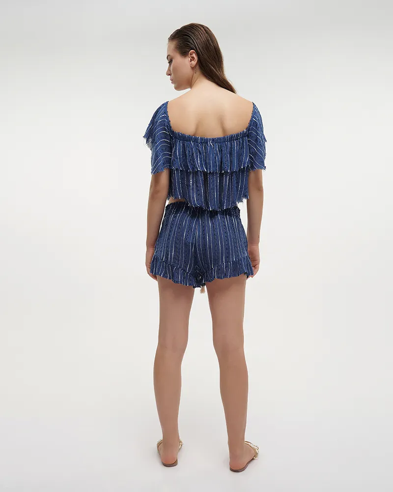 ΤΟΠ ΚΟΝΤΟ ΜΠΛΕ ΜΕ ΛΕΥΚΕΣ ΛΕΠΤΟΜΕΡΕΙΕΣ ONE SIZE (100%COTTON)