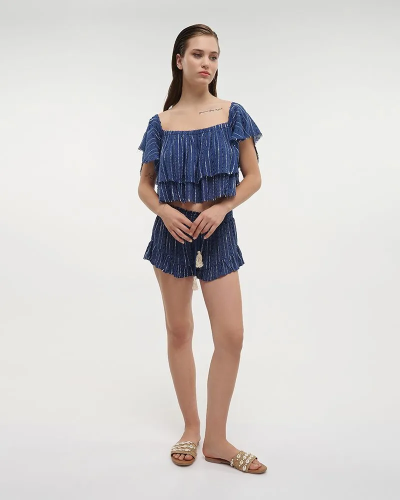 ΤΟΠ ΚΟΝΤΟ ΜΠΛΕ ΜΕ ΛΕΥΚΕΣ ΛΕΠΤΟΜΕΡΕΙΕΣ ONE SIZE (100%COTTON)