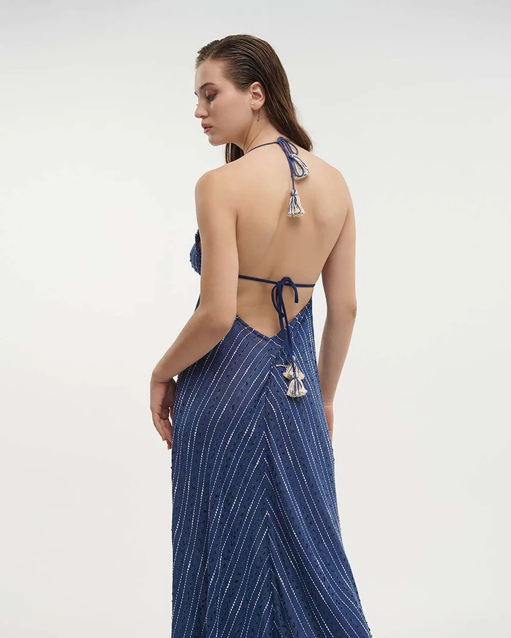 ΦΟΡΕΜΑ ΜΑΚΡΥ AMANIKO ΜΠΛΕ/ΛΕΥΚO ONE SIZE (100%COTTON)