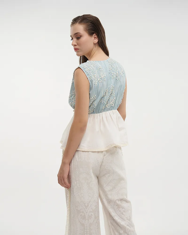 ΤΟΠ AMANIKO ΕΚΡΟ/ΓΑΛΑΖΙΟ ONE SIZE (100% COTTON)