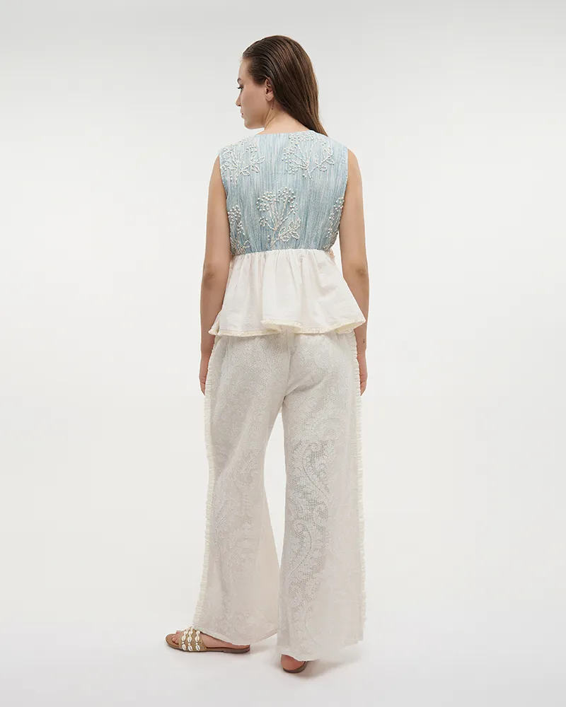 ΤΟΠ AMANIKO ΕΚΡΟ/ΓΑΛΑΖΙΟ ONE SIZE (100% COTTON)