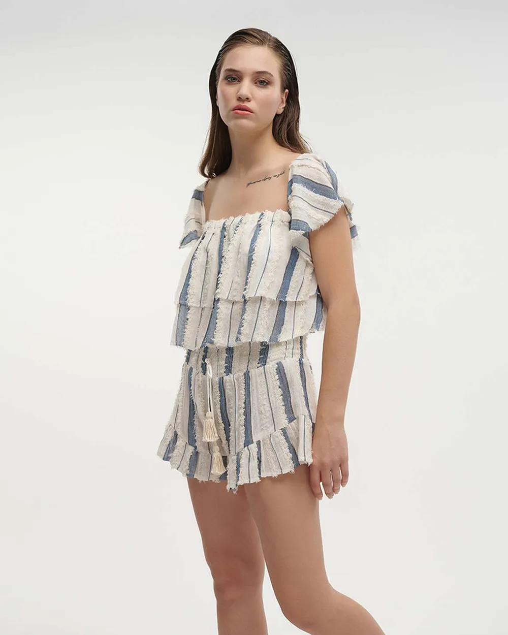 ΤΟΠ ΚΟΝΤΟ ΜΠΛΕ/ΕΚΡΟΥ ONE SIZE (100%COTTON)