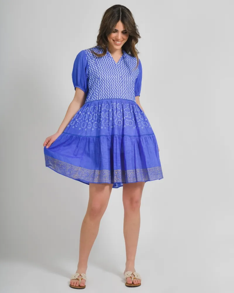 ΦΟΡΕΜΑ ΚΟΝΤΟΜΑΝΙΚΟ ΜΠΛΕ ΜΕ ΛΕΥΚΑ/ΧΡΥΣΑ ΣΧΕΔΙΑ ONE SIZE (100% COTTON)