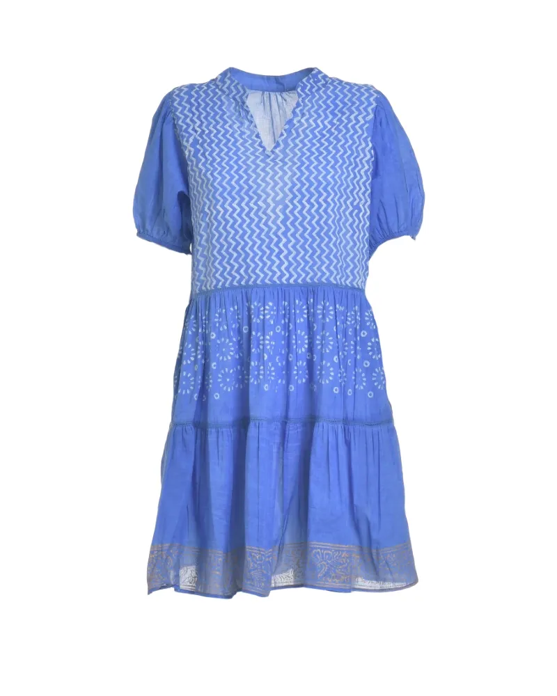 ΦΟΡΕΜΑ ΚΟΝΤΟΜΑΝΙΚΟ ΜΠΛΕ ΜΕ ΛΕΥΚΑ/ΧΡΥΣΑ ΣΧΕΔΙΑ ONE SIZE (100% COTTON)