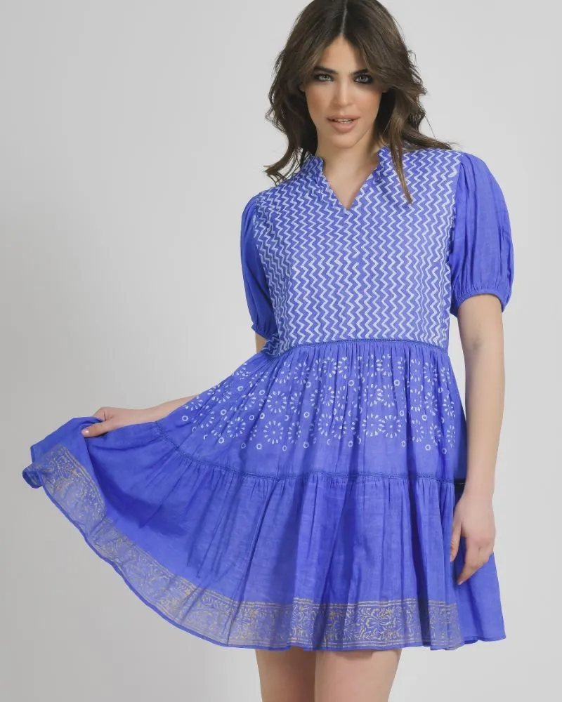 ΦΟΡΕΜΑ ΚΟΝΤΟΜΑΝΙΚΟ ΜΠΛΕ ΜΕ ΛΕΥΚΑ/ΧΡΥΣΑ ΣΧΕΔΙΑ ONE SIZE (100% COTTON)