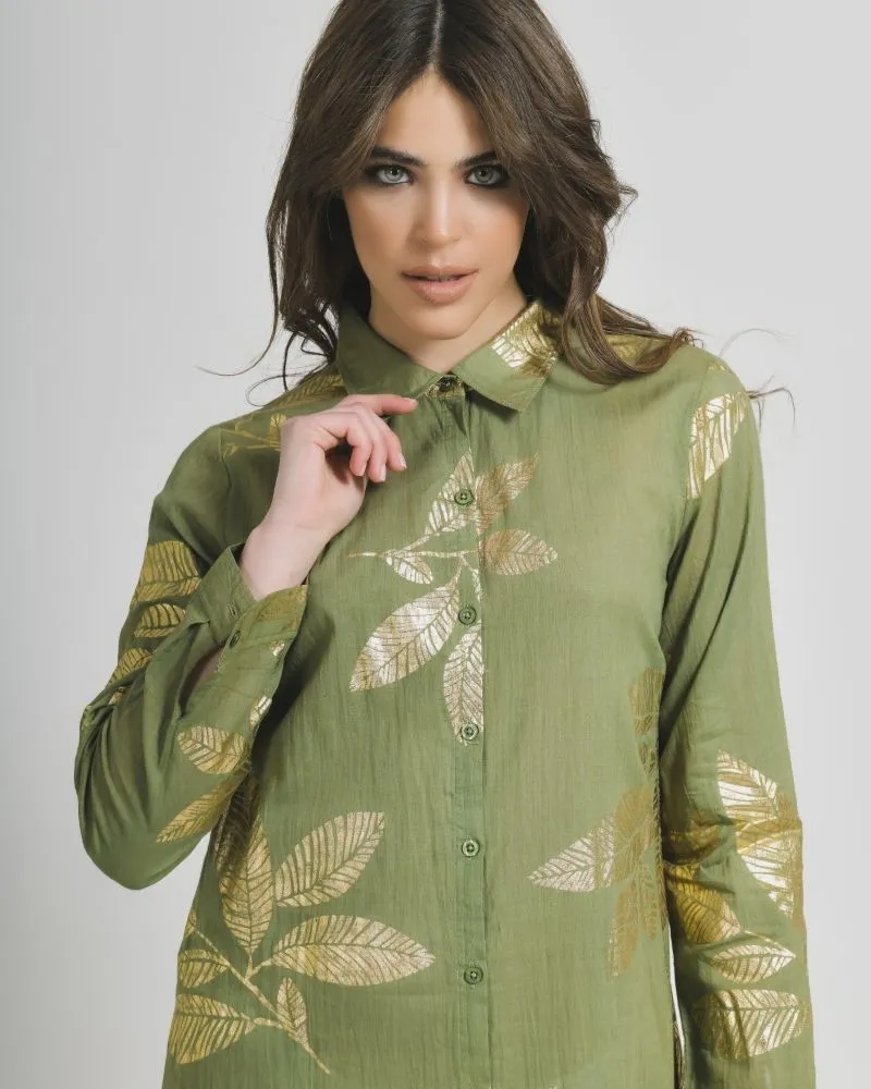 ΠΟΥΚΑΜΙΣΑ ΜΑΚΡΙΑ ΧΑΚΙ ΜΕ ΧΡΥΣΑ ΦΥΛΛΑ ONE SIZE (100% COTTON)