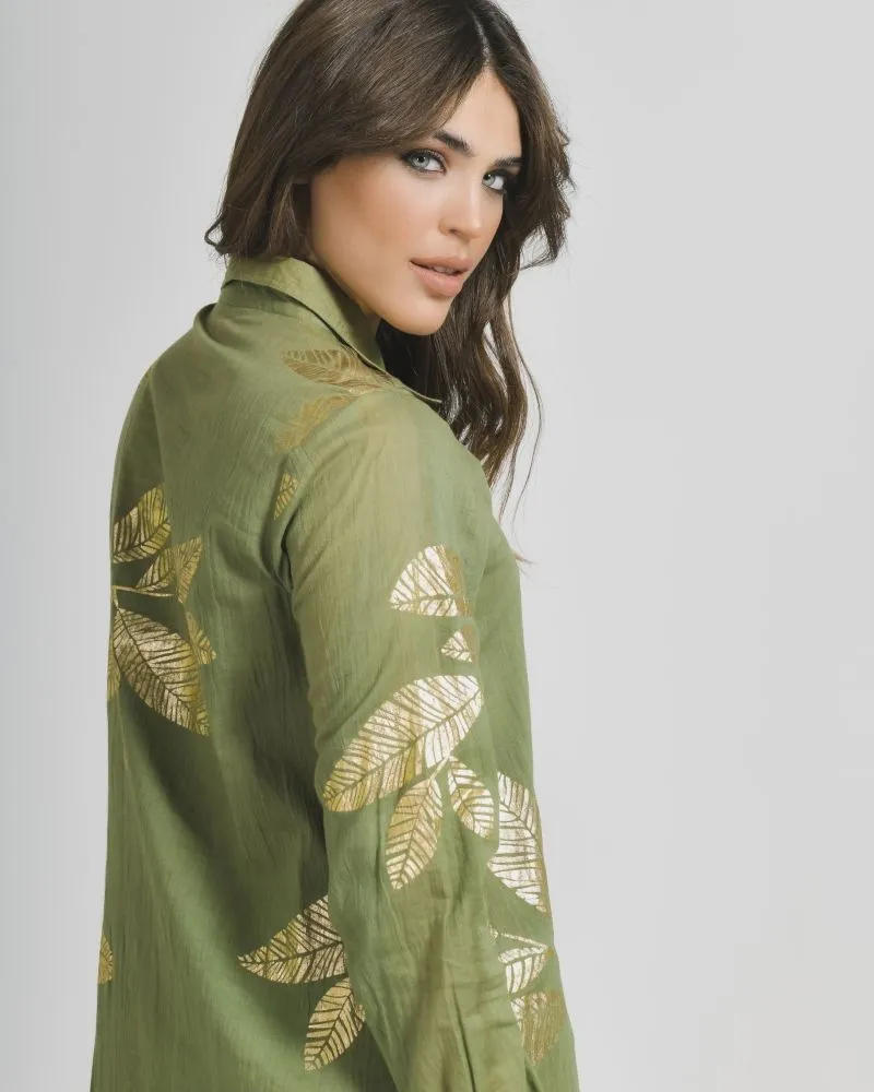 ΠΟΥΚΑΜΙΣΑ ΜΑΚΡΙΑ ΧΑΚΙ ΜΕ ΧΡΥΣΑ ΦΥΛΛΑ ONE SIZE (100% COTTON)