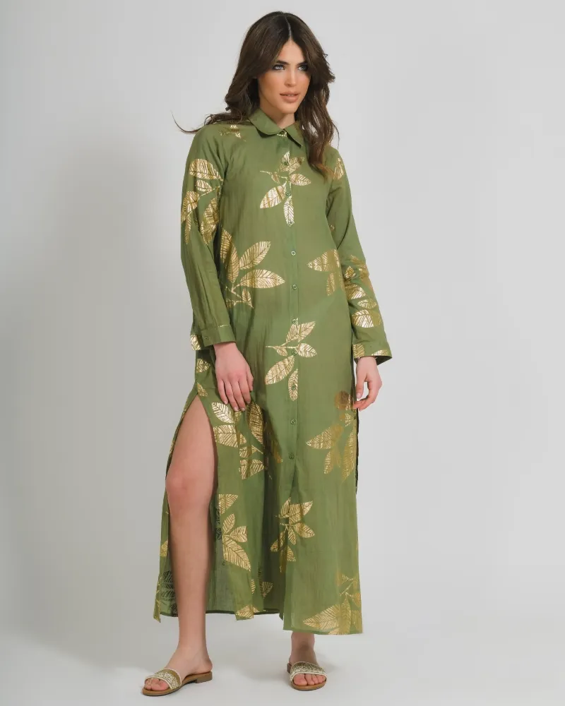 ΠΟΥΚΑΜΙΣΑ ΜΑΚΡΙΑ ΧΑΚΙ ΜΕ ΧΡΥΣΑ ΦΥΛΛΑ ONE SIZE (100% COTTON)